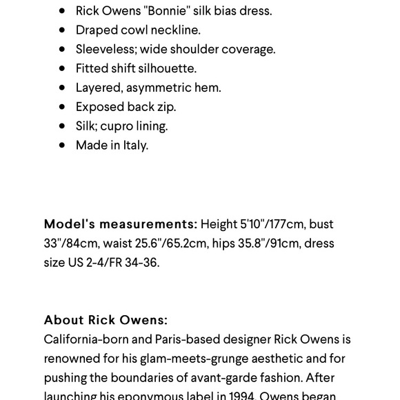 BNWT RICK OWENS BONNIE TUNIC silk dress retail1.5k - Picture 6 of 7